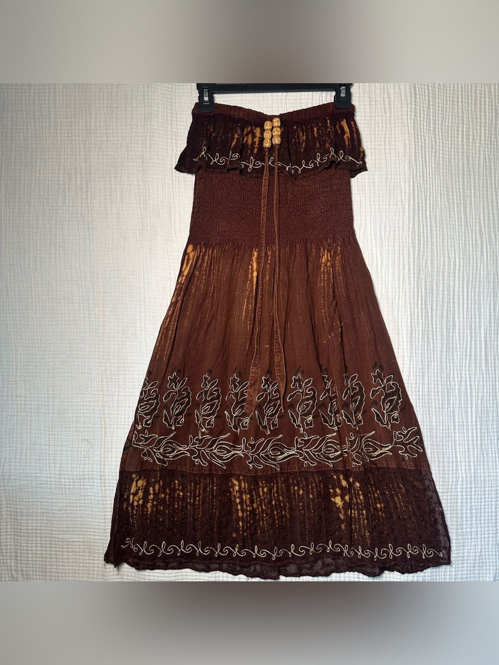 Womens Boho Fairy Goth Tube Top DRESS Or SKIRT Smocked Tie Dye Beads Folk-One Sz